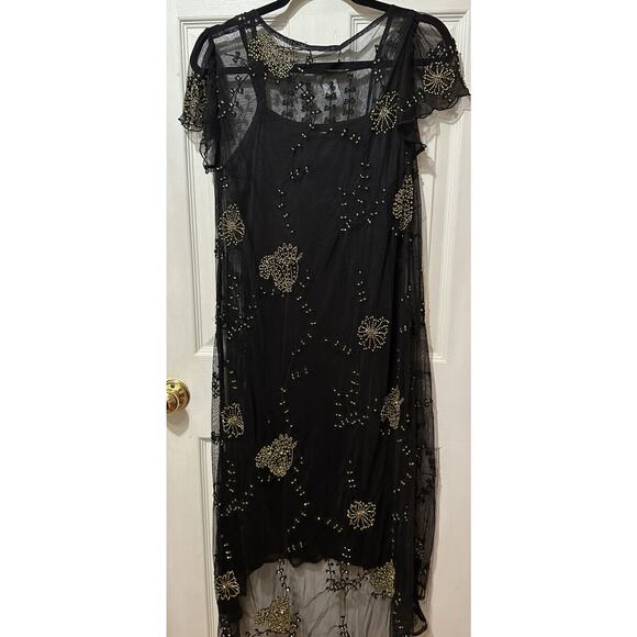 Sheryl Crow Sheer Overlay Beaded Black / Gold FAIRY DRESS & Under Dress M NWT - Picture 2 of 6